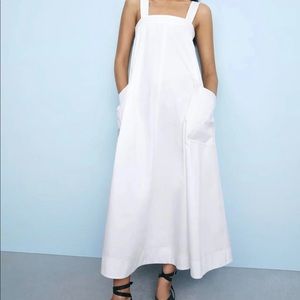 Zara Topstitched Midi Dress White